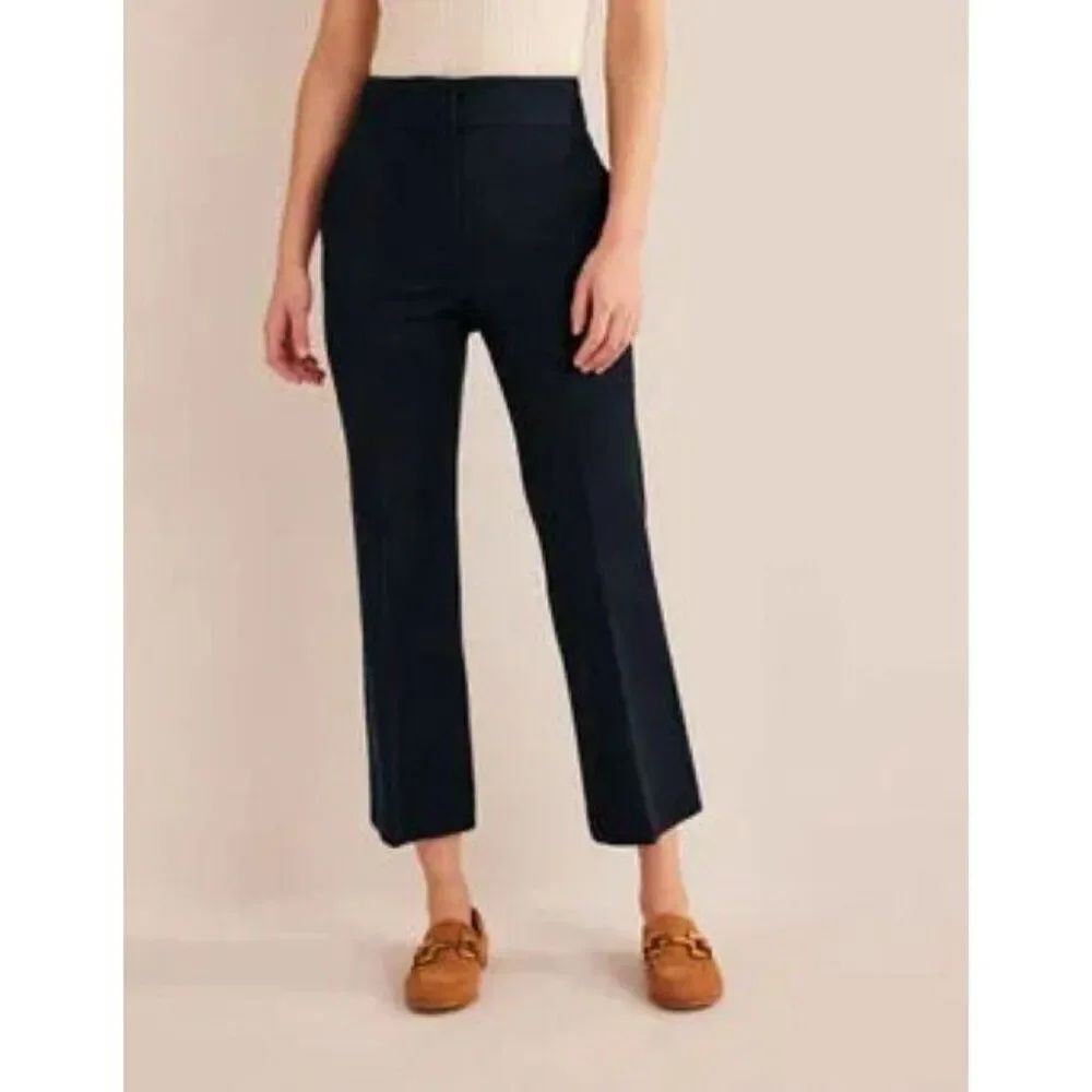 Boden Dress Pants UK 10 US 6 Black Bi-Stretch Crop Flare Trousers R0249 NWT